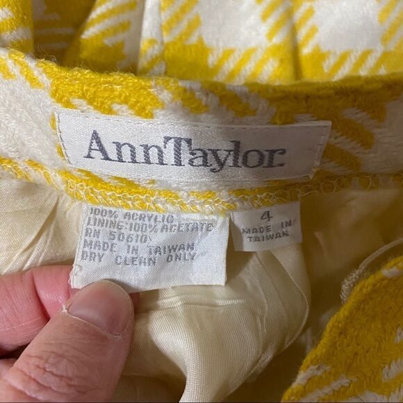 Vtg Ann Taylor Yellow & White Houndstooth Skirt - Picture 7 of 7